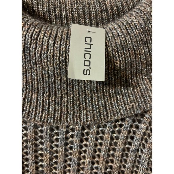 Chicos Sweater Gold Brown SIlver 1 Medium NWT Open Weave - Picture 7 of 8